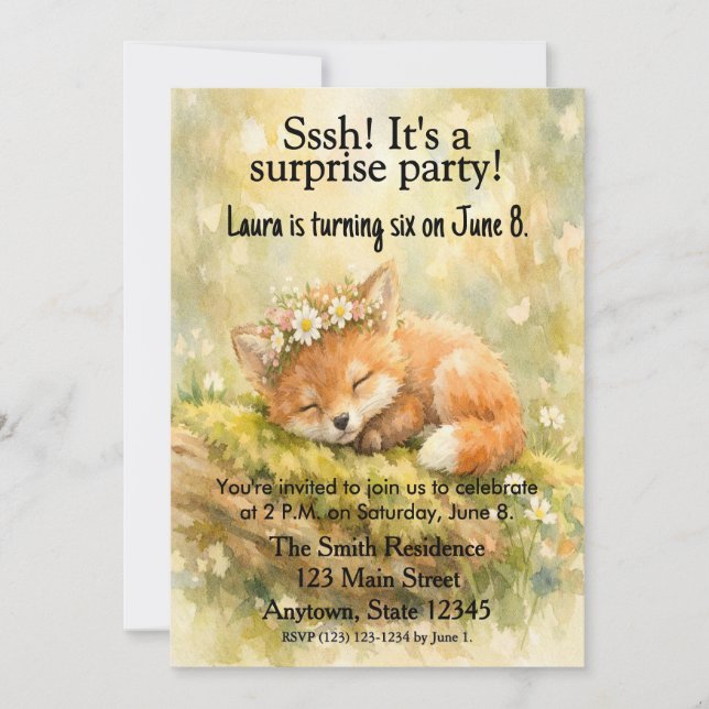 Skogsräv Whimsical Födelsedagsfest Inbjudan (Framsida)