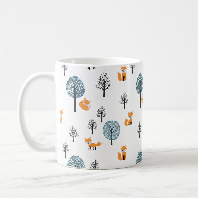 Skogsrävar: Vintage Vit bakgrund Kaffemugg (Vänster)