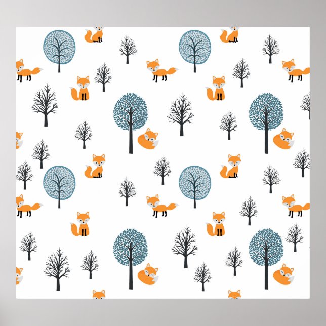 Skogsrävar: Vintage Vit bakgrund Poster (Framsidan)