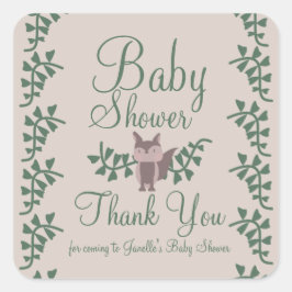 Skogsrävgrönska Baby Shower Rustik  Fyrkantigt Klistermärke