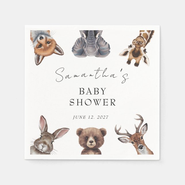 Skogssafari-djur baby shower  pappersservett (Framsidan)