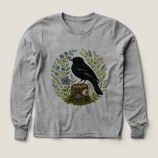 Skogssångfågel & Vildblomma Botanisk Broderi T Shirt