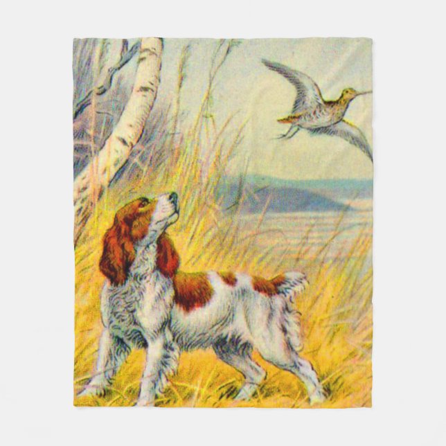 skogsscen med hund och fågel fleecefilt (Framsidan)