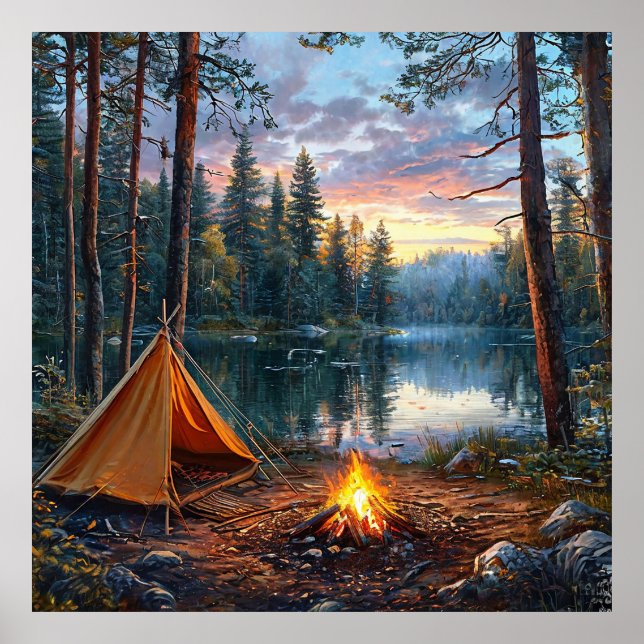🏞️ Skogssjö Väggkonst Natur Dekoration Present 🌲 (Framsidan)