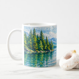 Skogssjölandscape i bergen kaffemugg