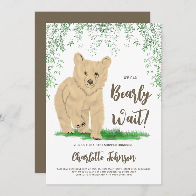 Skogsskö med könsuppehållande babystötare inbjudningar (Fram/baksida)