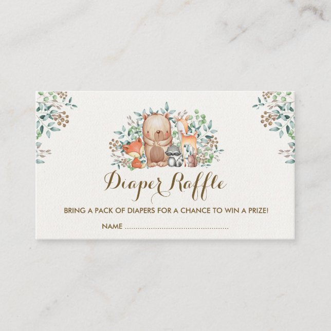 Skogsskog Baby djur Diaper Raffle Biljett Tilläggskort (Framsida)