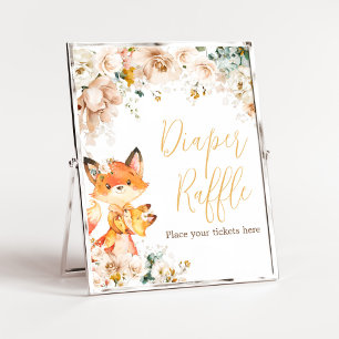 Skogsskog Blommigt Fox Baby Shower Diaper Raffle Poster
