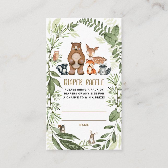 Skogsskog - Diaper Raffle Greenery Baby Shower Tilläggskort (Framsida)