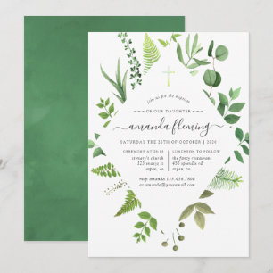 Skogsskog Greenery Baptism eller Christening Inbjudningar