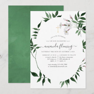 Skogsskog Greenery Baptism eller Christening Inbjudningar