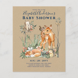 Skogsskog Greenery Vilda djur Baby Shower Flygblad