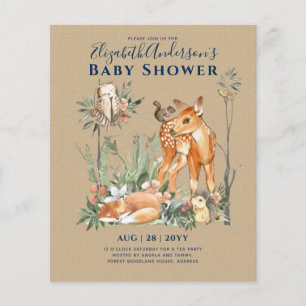 Skogsskog Greenery Vilda djur Baby Shower Flygblad