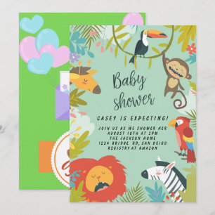 Skogsskog Greenery Vilda djur Baby Shower Inbjudningar