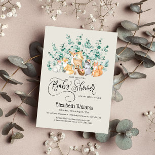 Skogsskog Greenery Vilda djur Baby Shower Inbjudningar