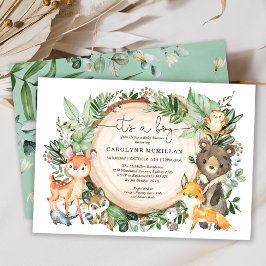 Skogsskog Greenery Vilda djur Baby Shower Inbjudningar