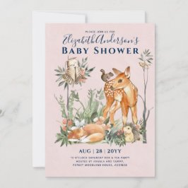 Skogsskog Greenery Vilda djur Baby Shower Inbjudningar