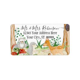 Skogsskog Hjort Fox Uggla Animal Foliage White Adressetikett