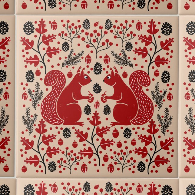 Skogsskog i ekorre kakelplatta (Squirrel in the Forest pattern ceramic tile)
