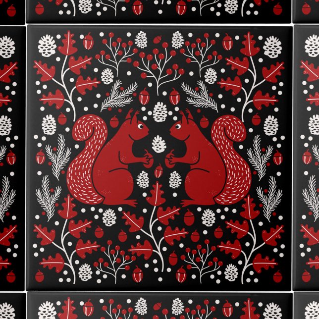 Skogsskog i ekorre kakelplatta (Squirrel in the Forest pattern ceramic tile)