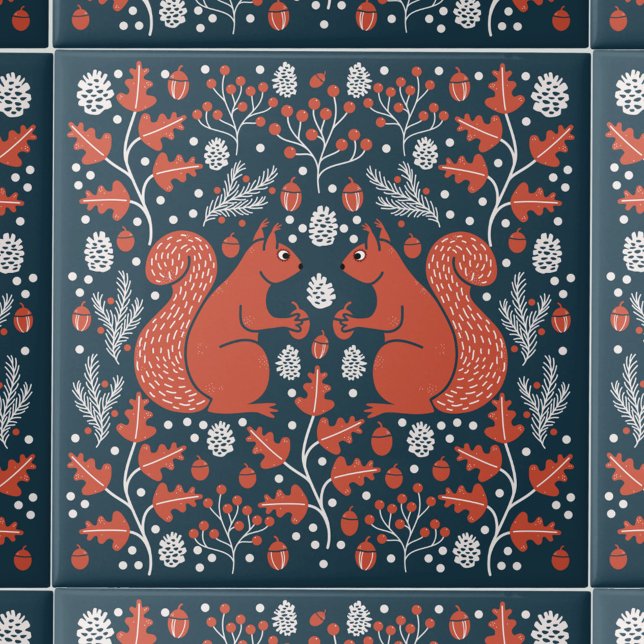 Skogsskog i ekorre kakelplatta (Squirrel in the Forest pattern ceramic tile)
