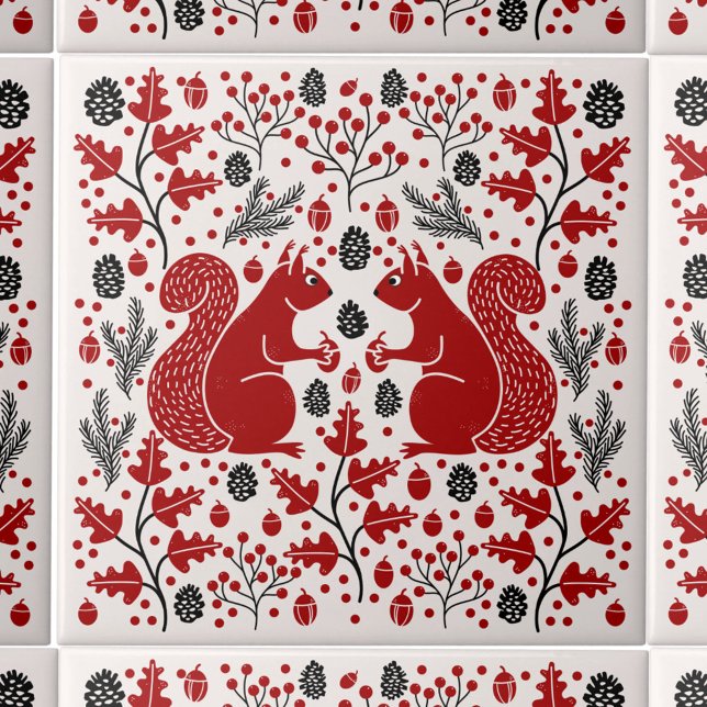 Skogsskog i ekorre kakelplatta (Squirrel in the Forest pattern ceramic tile)