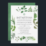 Skogsskog i Greenery Bat mitzvah Inbjudningar<br><div class="desc">Jasmine,  ivy och Ferns vild Woodland bat mitzvah inbjudan med handskriftstypografi designad för att snabbt och enkelt kunna anpassas till dina händelsespecifikationer.</div>