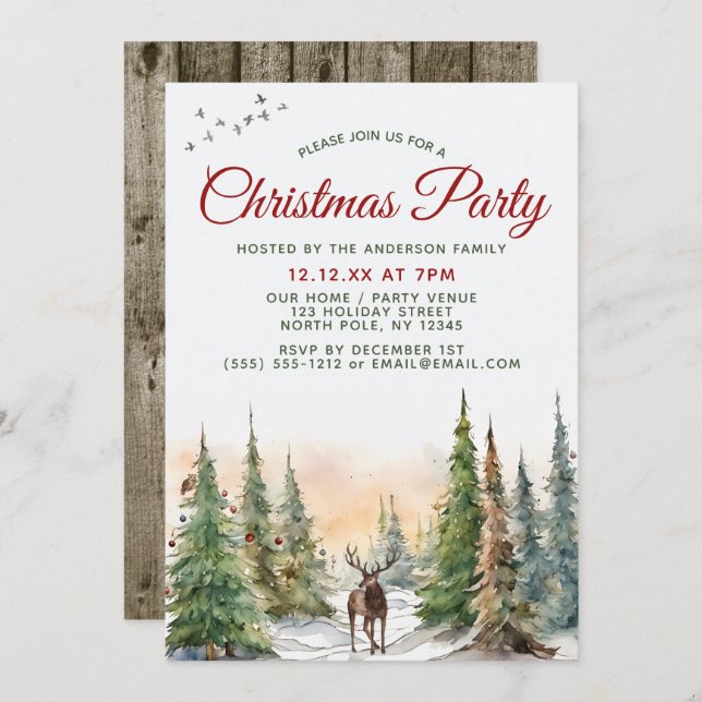 Skogsskog - Jul - Party Inbjudningar (Fram/baksida)