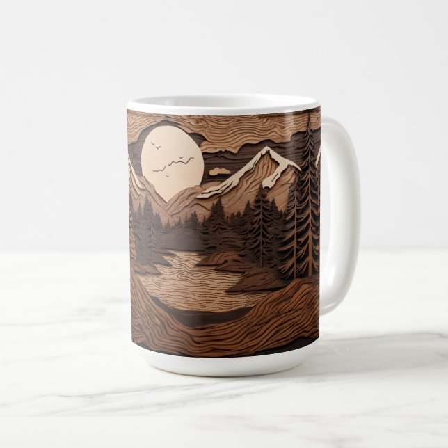 Skogsskog Night Scene Mugg | Carved Gräs Träd (Framsida höger)