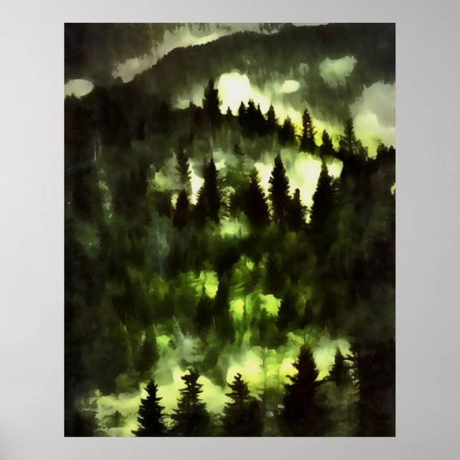Skogsskog Skogland Landskapsmålning Poster (Framsidan)