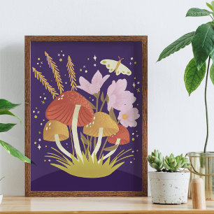 Skogsskog, svamp, Illustration Poster