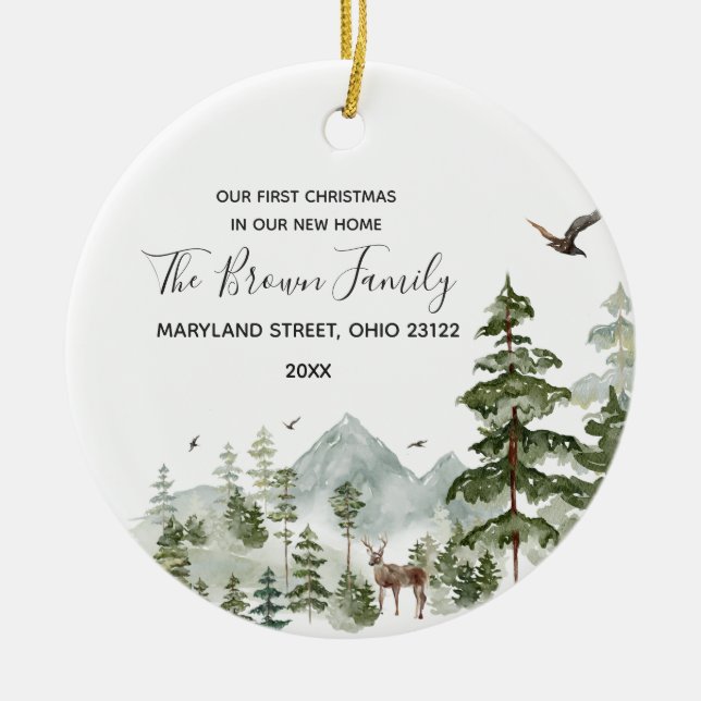 Skogsskog vår första jul i vårt nya hem julgransprydnad keramik (Framsidan)