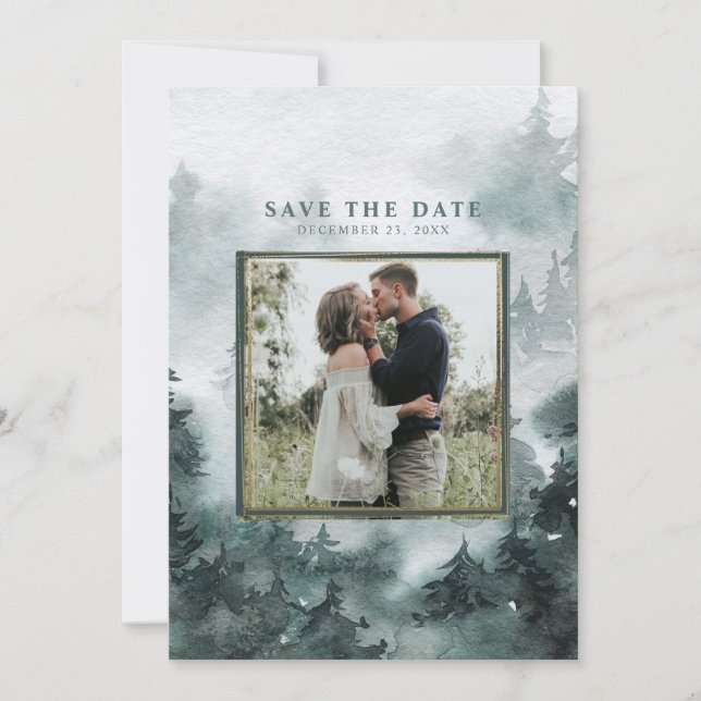 Skogsskog | Vattenfärgfoto Spara Datumet (Framsida)