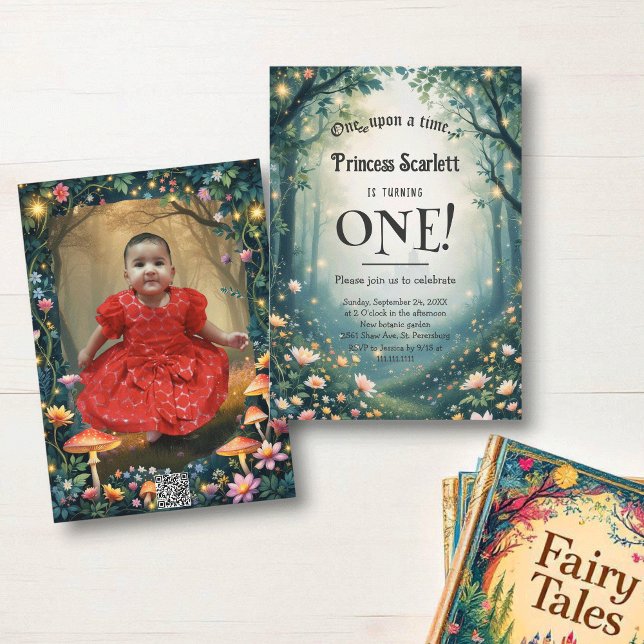 Skogsskog Whimsical Fairytale 1st Birthday Inbjudningar (Skapare uppladdad)