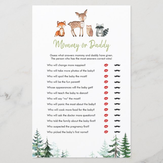 Skogsskogar, babyskor, Mamma eller pappa Game (Framsida)