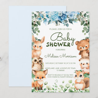 Skogsskogar Djurs Blommigt Greenery Baby Shower Inbjudningar