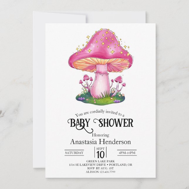 Skogsskogar Mushroom Baby Shower Inbjudningar (Framsida)