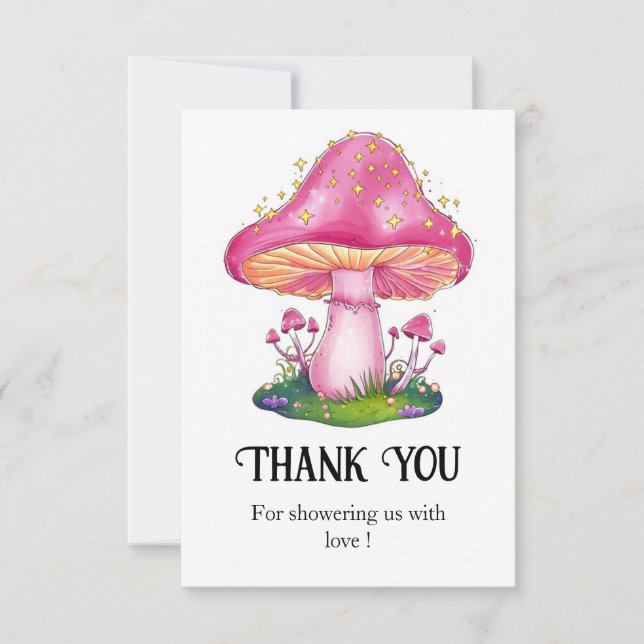 Skogsskogar Mushroom Baby Shower Tack Kort (Framsida)