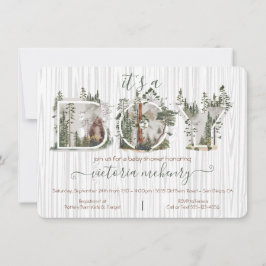 Skogsskogar Vattenfärgskena Bear Baby Shower Inbjudningar