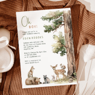 Skogsskogarna Animals Oh Boy! Baby Shower Inbjudningar