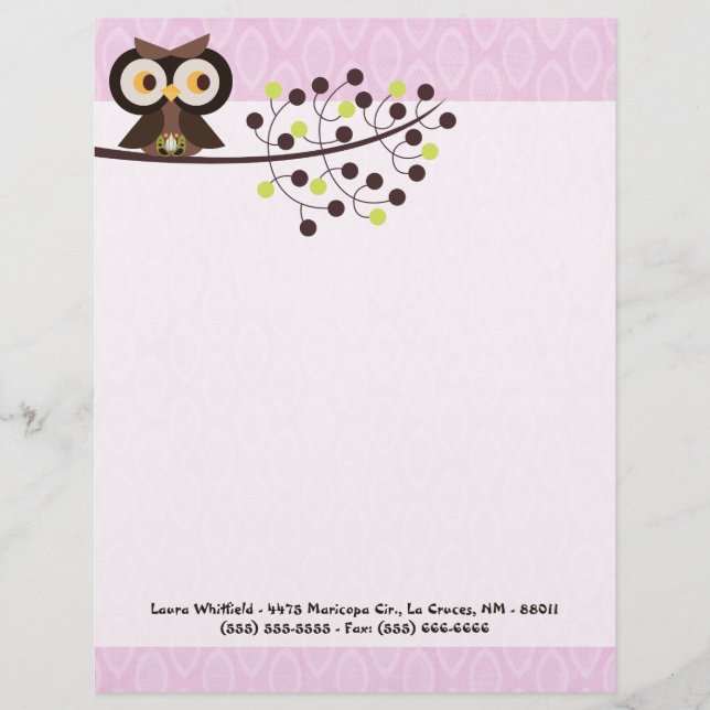 Skogsskogarna Uggla Woodland Hoot Letterhead Stati Brevhuvud (Framsida)