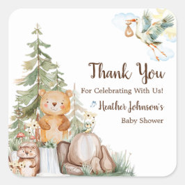 Skogsskogens Neutralt Baby Shower Fyrkantigt Klistermärke