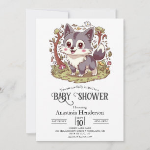 Skogsskogens Varg Baby Shower Inbjudningar