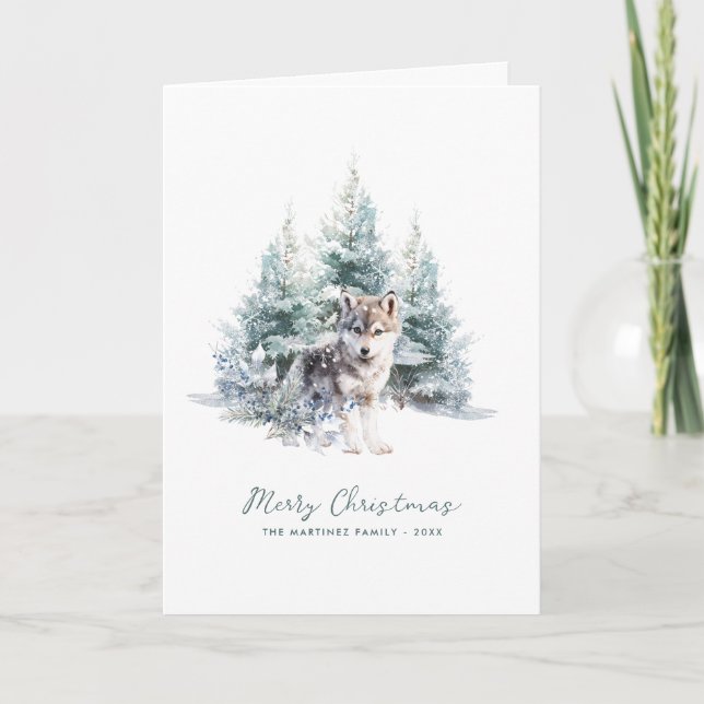 Skogsskogens Varg i Gräs, God jul, påsatt Helgkort (Framsida)