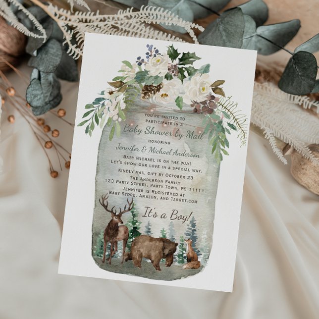 Skogsskogland Mason Burk Baby Shower by Mail Inbjudningar (Skapare uppladdad)