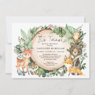 Skogsskogsenery Animals Twin Baby Shower Inbjudningar