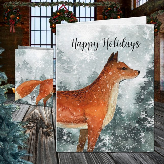 Skogsskogskort Red Fox Lycklig Helgdag Helgkort (Woodland Forest Red Fox Happy Holiday Wraparound Graphics Folded Christmas Card)