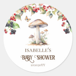 Skogsstorstädets svamp & svamp höst baby shower  runt klistermärke