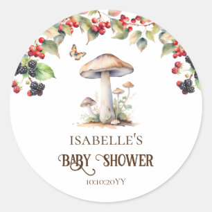 Skogsstorstädets svamp & svamp höst baby shower runt klistermärke