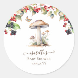 Skogsstorstädets svamp & svamp höst baby shower  runt klistermärke